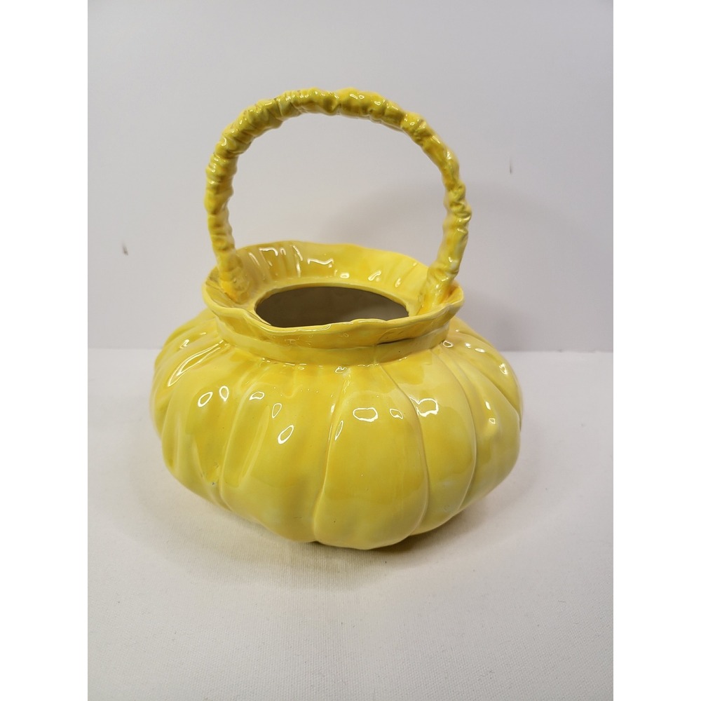 Vintage Yellow Ceramic Basket Planter - Cottagecore Farmhouse Decor